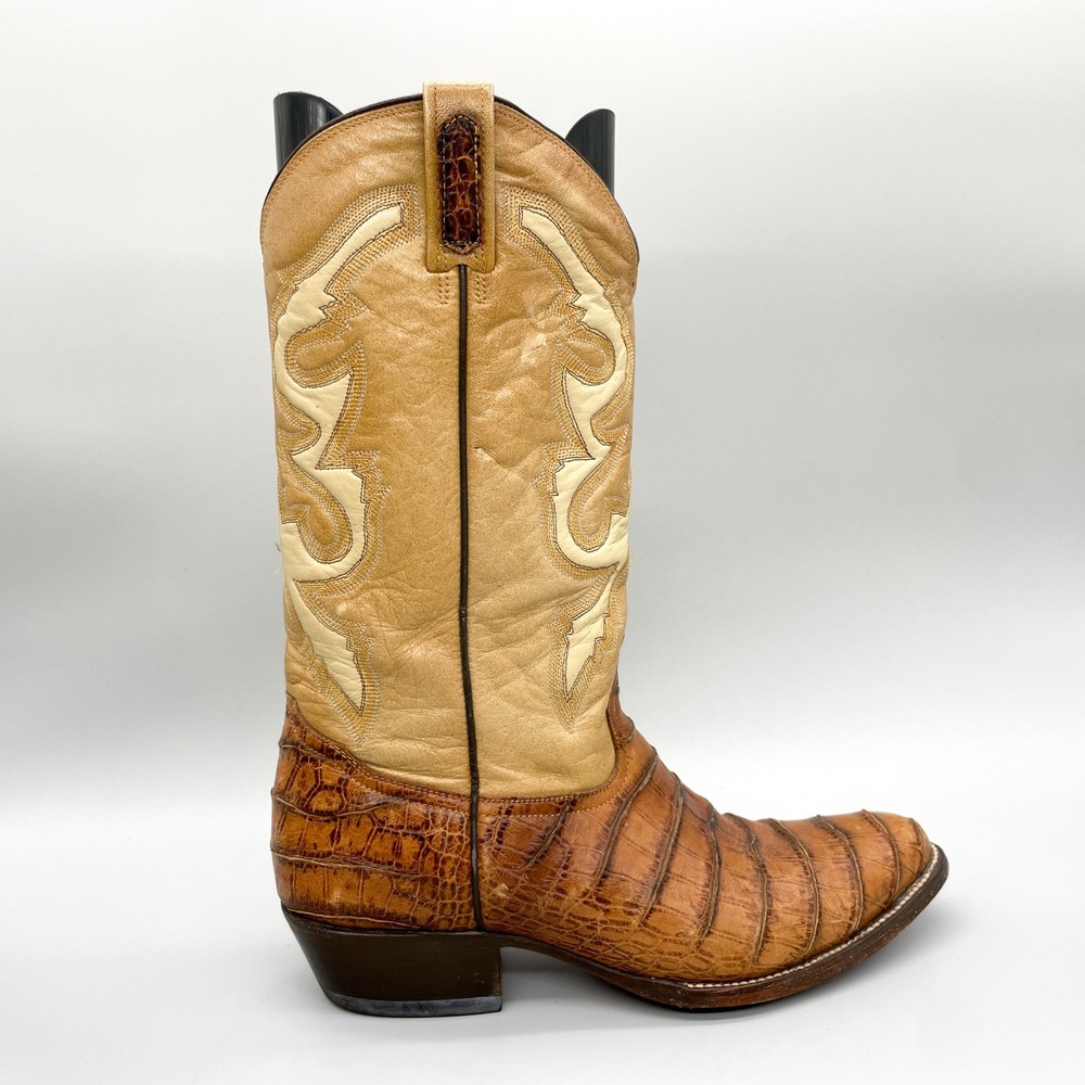 Rudel Mens Mex 31EE US 12E Exotic Caiman Tail Western Cowboy Boots Brown Tan VTG